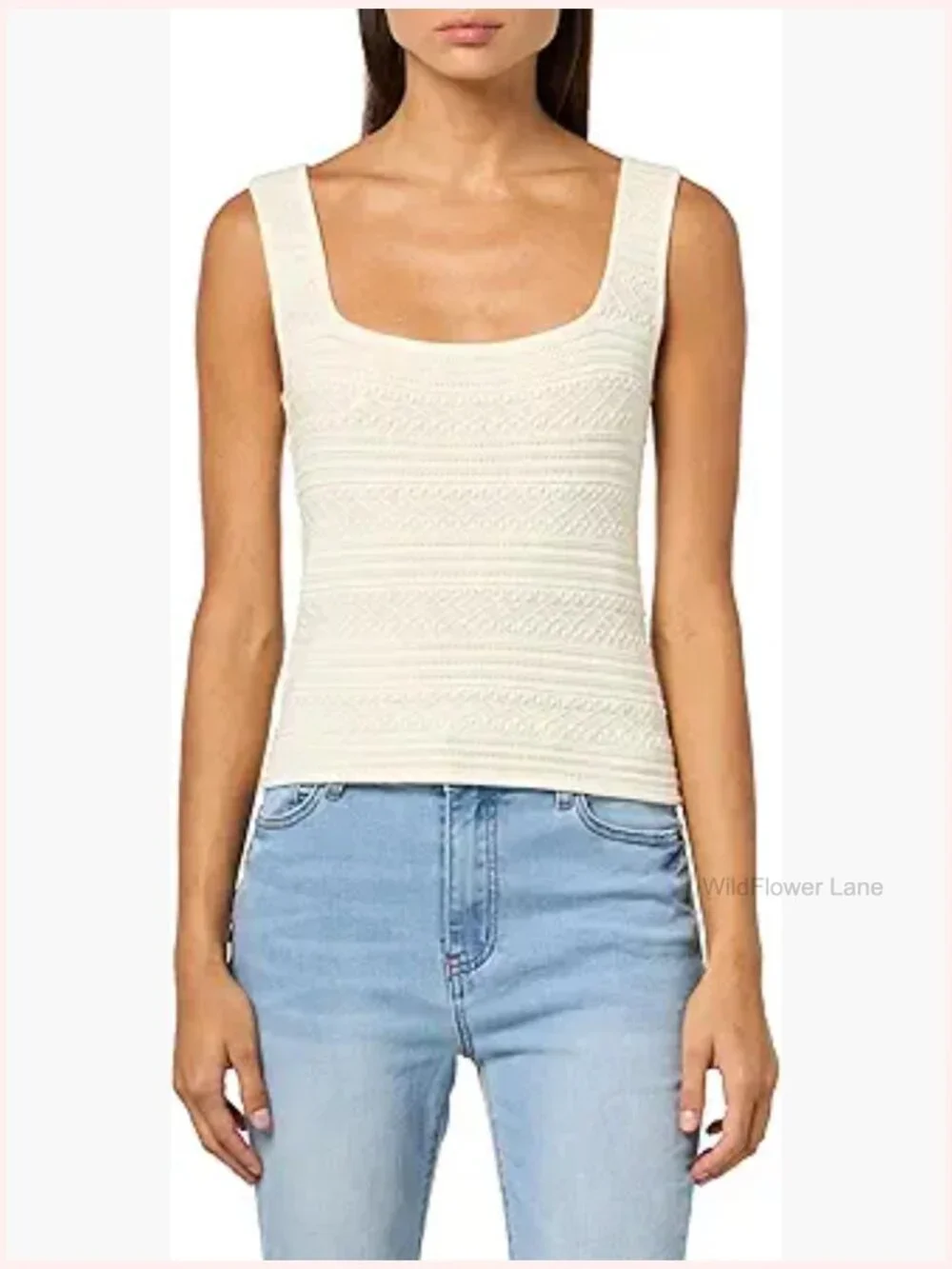 Sleeveless Square Neck Tank Top Lightweight Cotton Blend Pull On - Picture 1 of 3